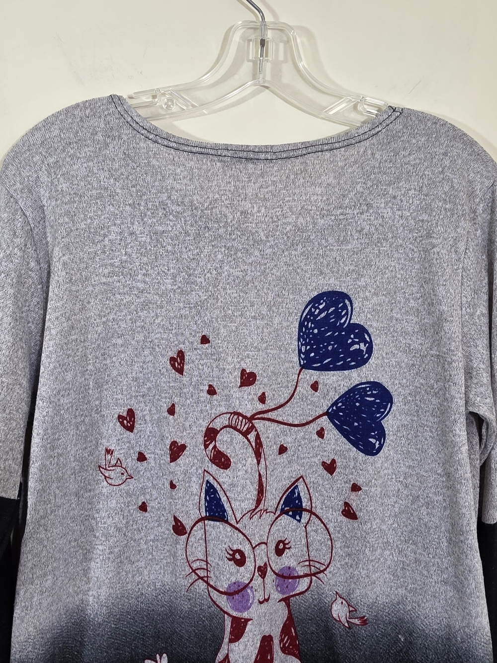 Kokirika Gray Ombre Cat Rhinstone Graphic Pullover With Scrunch Sides Size Large - Picture 9 of 15